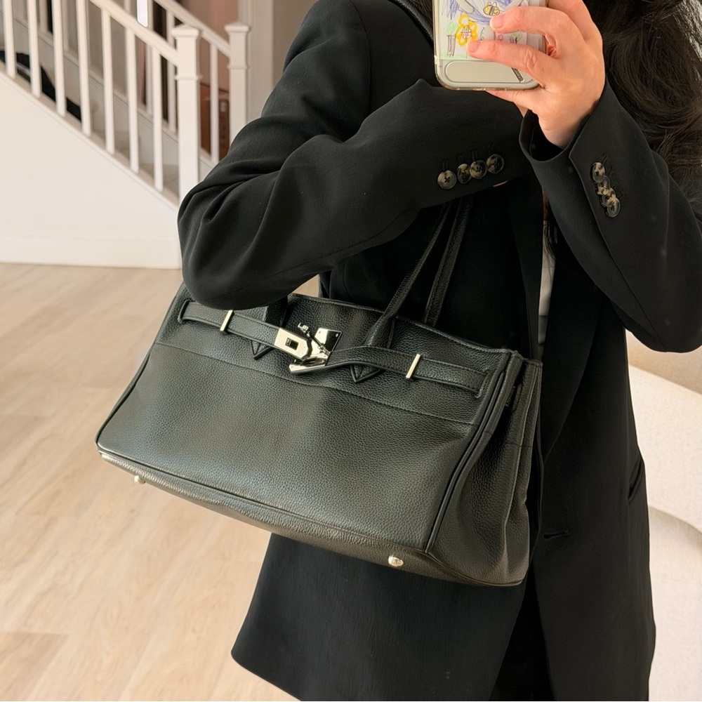 Hermes Birkin 29 Style Black Leather Shoulder Bag - Picture 7 of 7